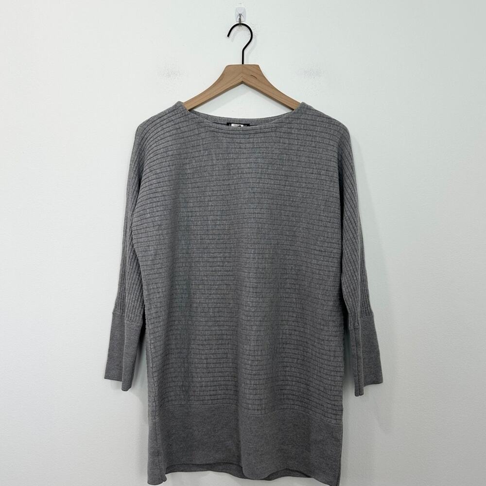 Eileen Fisher Women's 100% Merino Wool Tunic Sweater Gray Bateau Neck Ribbed XS